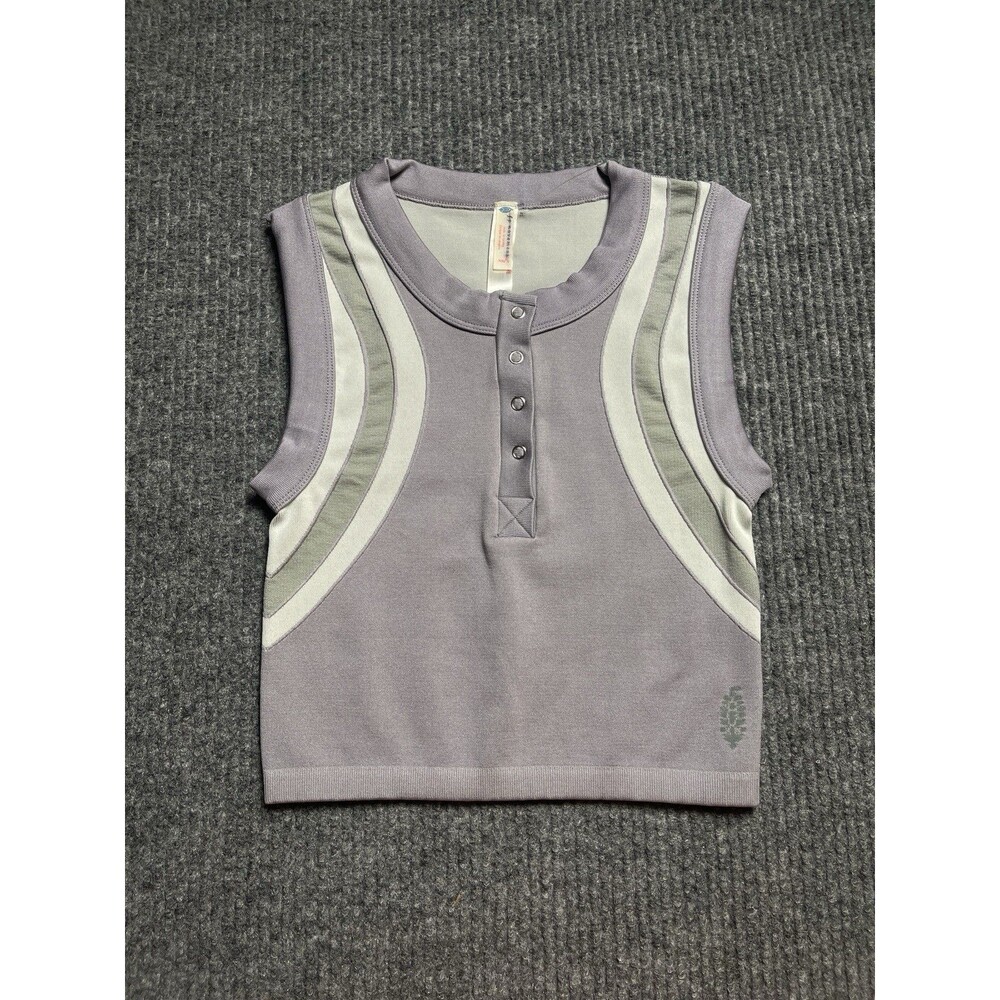 Free People FP Movement XS/S Free Kick Crop Henley Muscle Tank Top Lavender NEW